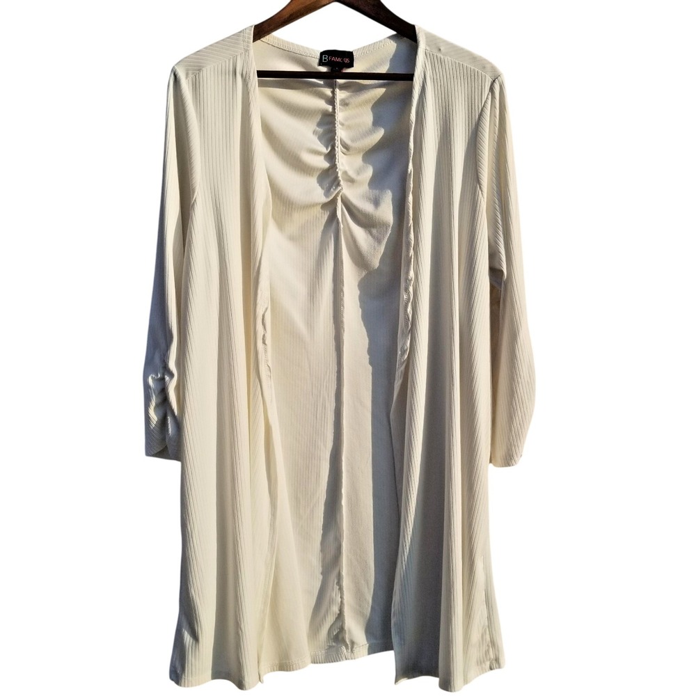 B Famous Ivory Ribbed‎ Ruched Back Duster Cardigan Sweater 2X